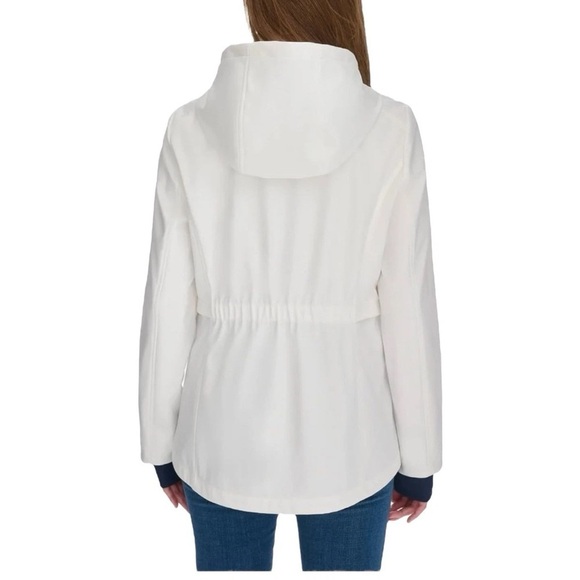 New Tommy Hilfiger Women's White Red Blue Hooded Rain Windbreaker Jacket  XL - Picture 6 of 14